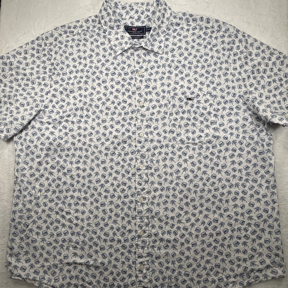 Vineyard Vines Tucker Shirt Mens 3XB Burger Palm Tree Short Sleeve Button Up